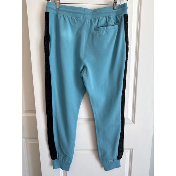 Guess Mens Light Blue Jogger Track Pants Black Guess Logo Athletic Streetwear M - Picture 13 of 13
